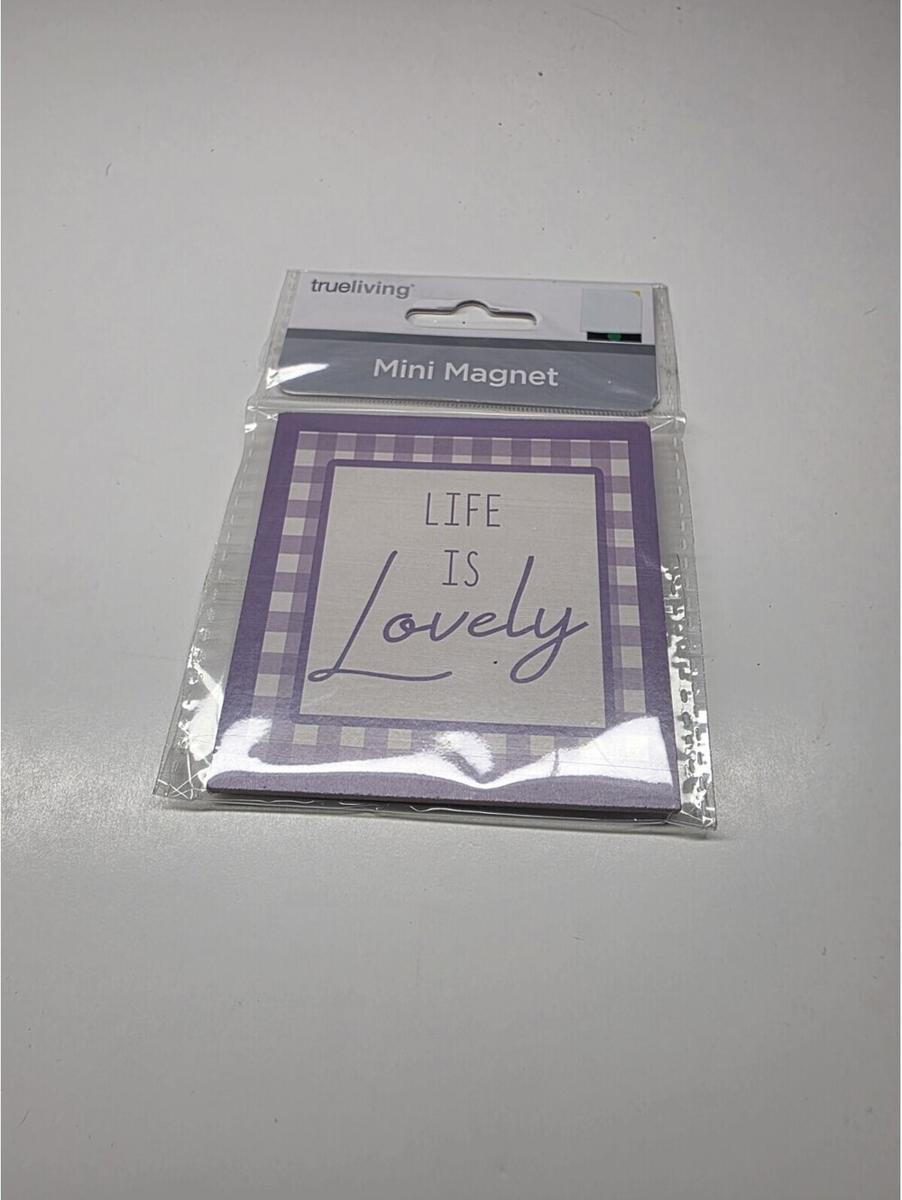 True Living Magnet 3”x3” - Life Is Lovely- Purple/plaid NEW